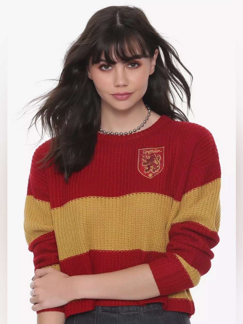 Harry Potter Gryffindor Quidditch Sweater cropped red & gold striped knit SZ 2XL